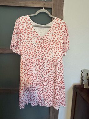 Pink Cow Print Summer Dress-Short Sleeve Mini-Size M